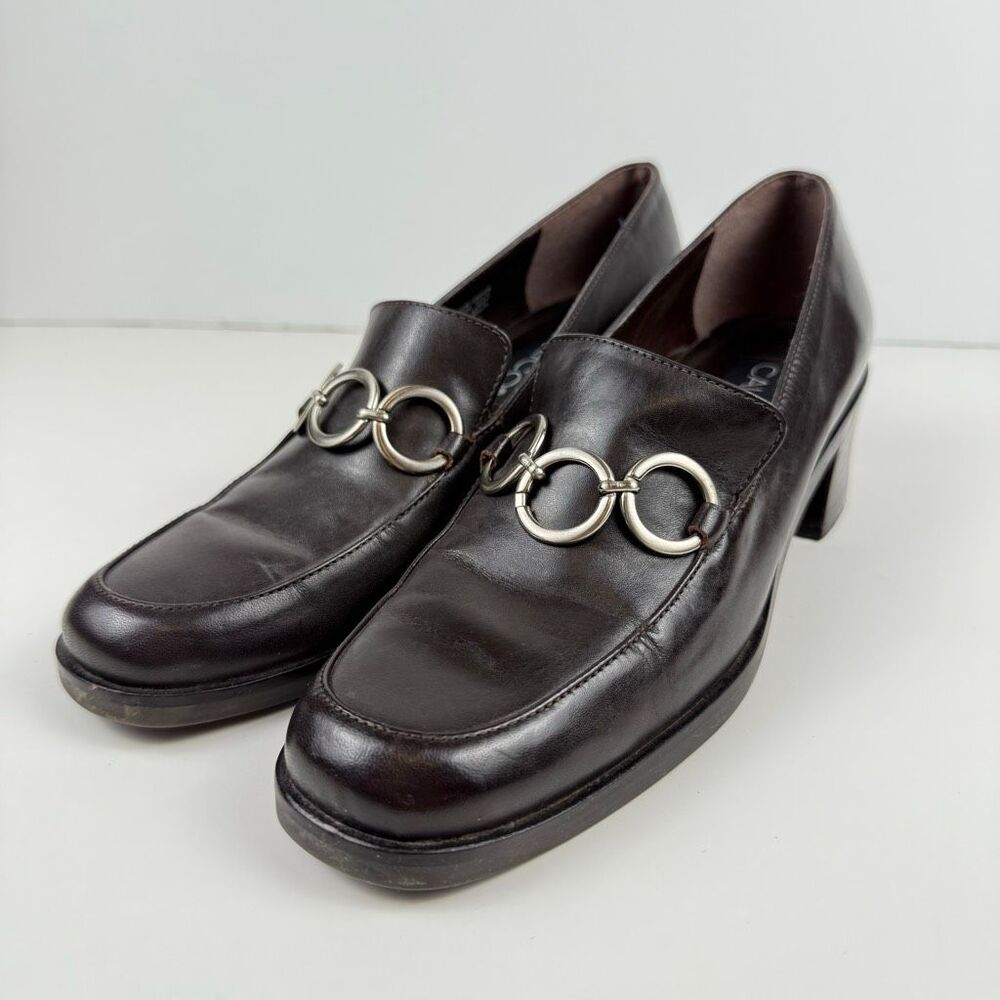 Vintage Y2K Calico Brown Leather Loafer Heels Size 8N